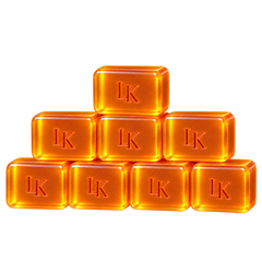 Lady Ka eight identical glossy amber soap bars in a stepped castle arrangement